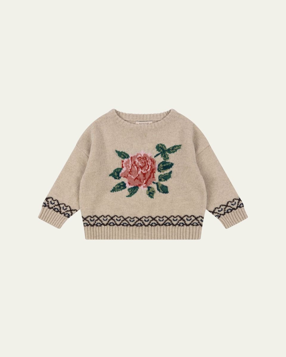 Girl's Carola Floral Intarsia Sweater, Size 9M-10